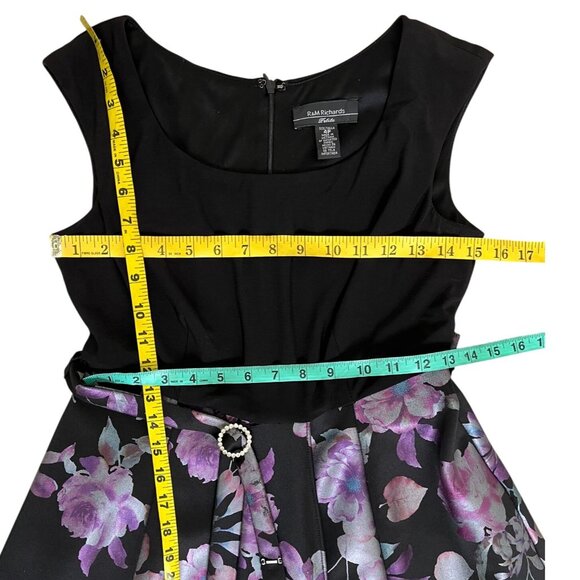 R&M Richards Petite 4 Black Purple Floral Fit & Flare Belted Holiday Party Dress - Picture 11 of 12